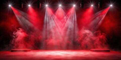 Stage with red spotlight and fog effects, concert, performance, entertainment, theater, show, dramatic, lighting