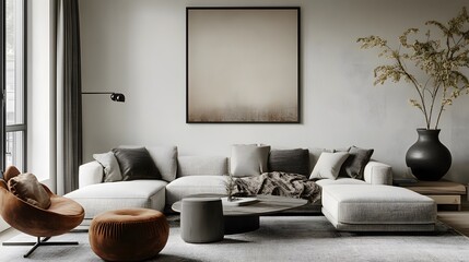 Mock-up poster frame in a modern Scandinavian-style living room