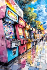 Fototapeta premium 1980s Haunted Arcade with Neon Lights