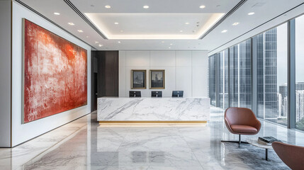 Obraz premium A high end office reception with marble flooring 