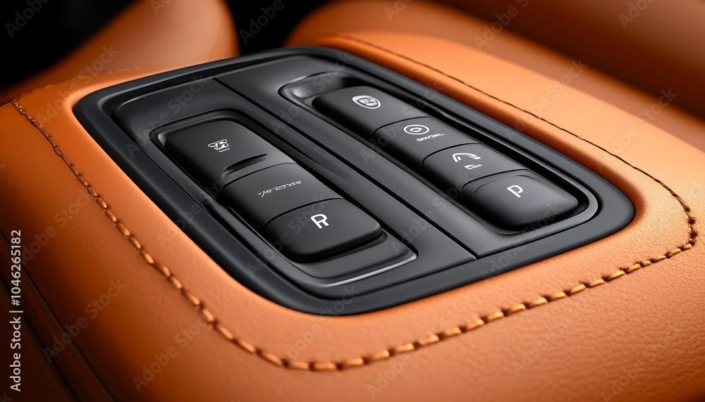 Poster close-up of a car's control panel with buttons for various functions.