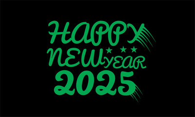 Creative  Happy New Year 2025 Logo with Vibrant Green Typography and Star Accents