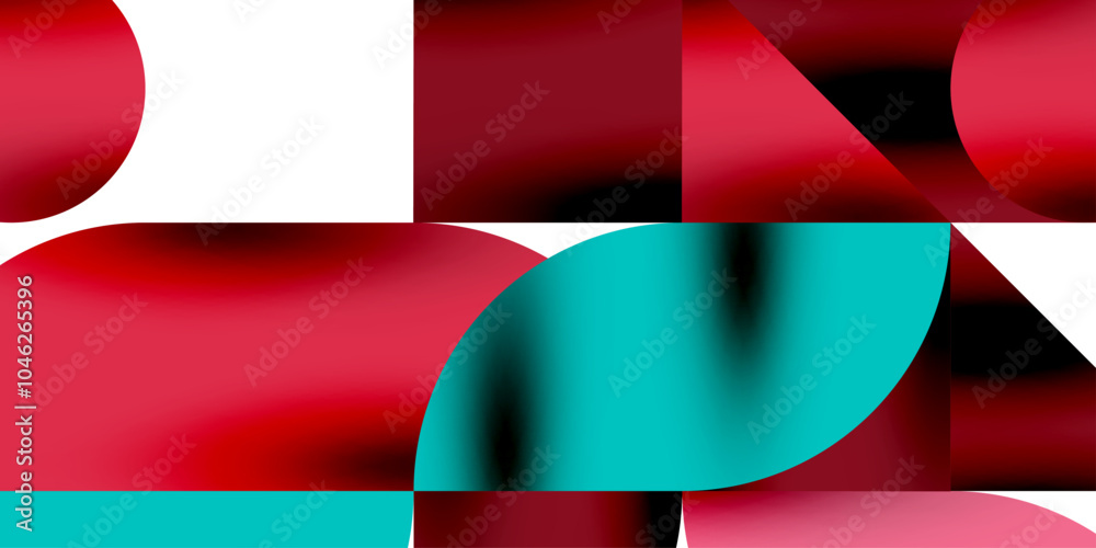 Poster Tech minimal circular shapes geometric art. Vector modern circles