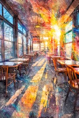 Fototapeta premium Haunted 1950s Diner with Shadowy Figures