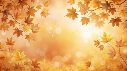 Fototapeta premium Fall leaves on a spring landscape with orange and gold silhouette background