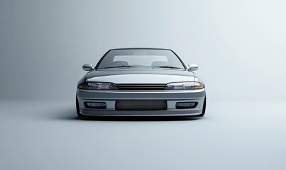 A sleek, modern car displayed frontally against a minimalist backdrop.