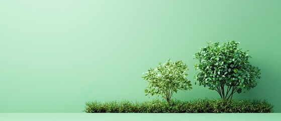 Obraz premium Two lush green trees on a soft green background, showcasing nature's beauty.