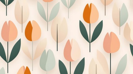 Abstract tulip shapes in muted pastel colors, minimalist and fresh pattern