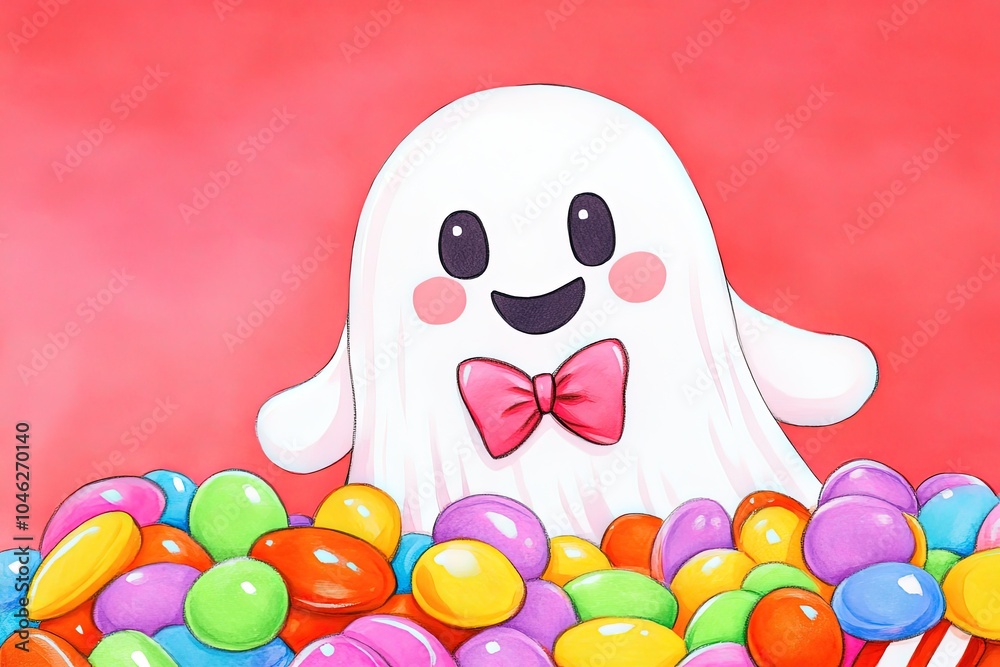 Poster a painting of a ghost in a pile of candy