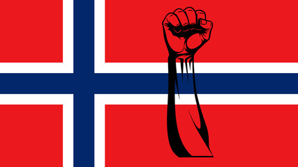 Silhouette of a Raised Fist on a Norwegian Flag