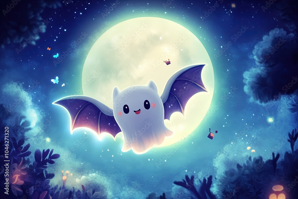 Sticker a bat flying in front of a full moon