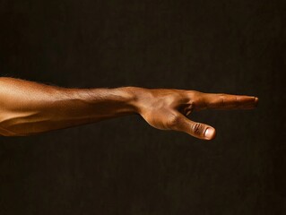 A man's hand reaching out to touch something on a black background