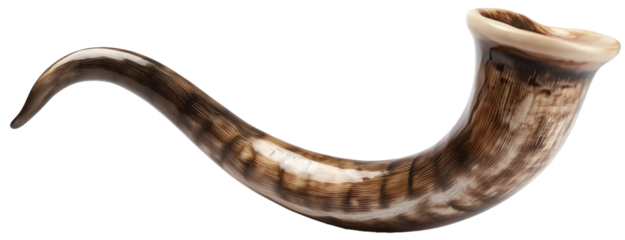 Shofar horn isolated on transparent background. Ancient musical horn typically made of a ram's horn