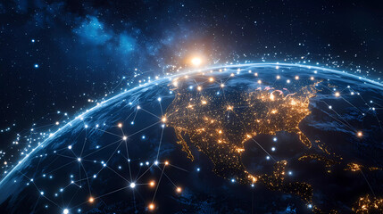 Digital map of USA, concept of North America global network and connectivity, data transfer and cyber technology, information exchange and telecommunication Generative AI