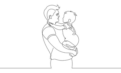 Continuous One Line Drawing of Happy Family. Father and Baby Abstract Single Line Drawing Minimalist Illustration. Happy Father`s Day Vector Illustration