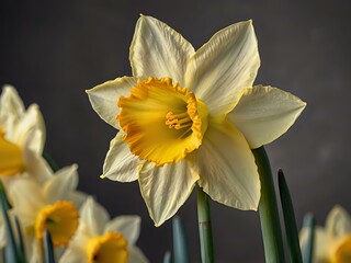 Obraz premium close up photo of white and yellow narcissus or daffodil flowers in a flower garden