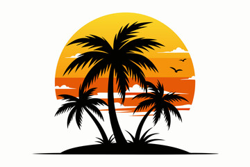 palm-tree-sunset-black-silhouettes--white-background