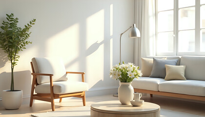  Minimalist living room with plants and natural light
