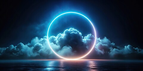 neon ring illuminating abstract cloud on dark night sky Depth of Field