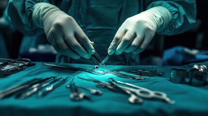 Naklejka premium Surgeon's Hands Holding Surgical Tools