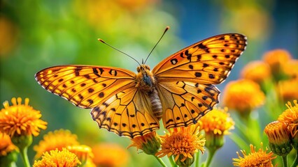 Obraz premium orange butterfly on tagete flower