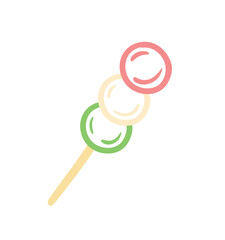 Dango Japanese Food in Line Art Cute Cartoon Vector Illustration