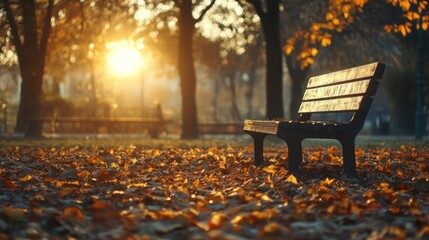Solitary Bench in Autumn Park