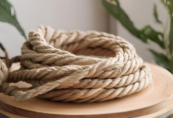 Fototapeta premium Large pile of used ropes, still durable and ready for reuse in various projects or tasks. 