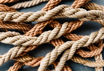 Fototapeta premium Large pile of used ropes, still durable and ready for reuse in various projects or tasks. 