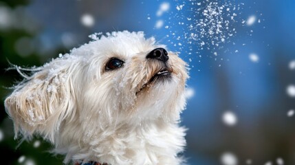 Cute Dog Enjoying Snowfall in Winter