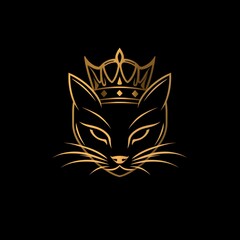 Obraz premium A sleek, golden cat head with a crown logo design, symbolizing royalty and elegance against a black background.