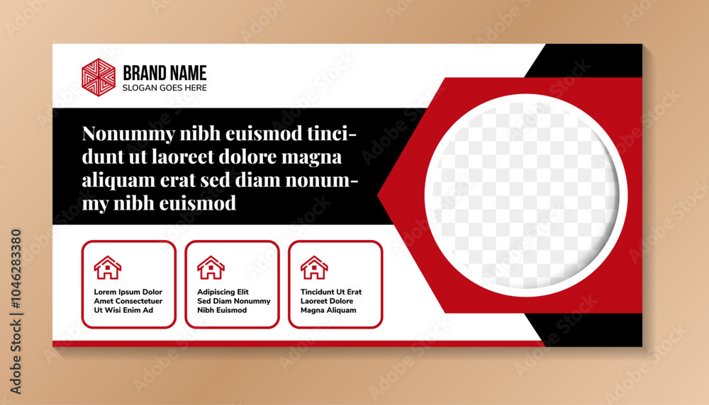 Poster digital techno abstract banner background with dummy text for example of headline, circle space for 
