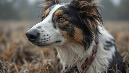 Fototapeta premium Cute dog looking into the distance with a focused expression