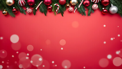 Christmas background with red balls, red christmas background copy space, red decoration xmas background