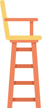Tall wooden lifeguard chair with armrests is standing on a white background