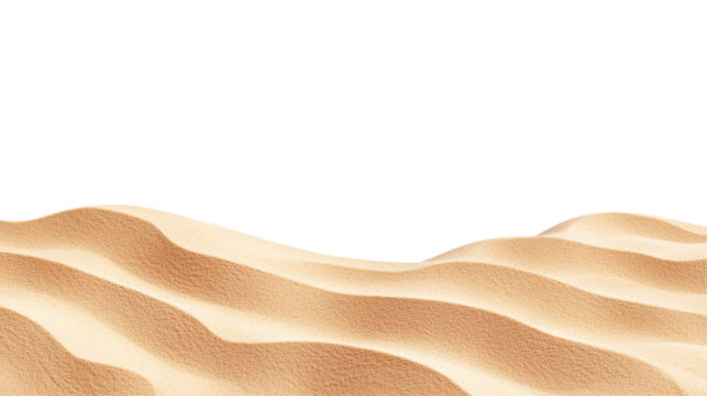 A serene depiction of gentle sand dunes against a white background, showcasing the textures and curves of the sand.
