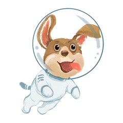 Dog in an astronaut suit cartoon Hand drawn illustration on a transparent background