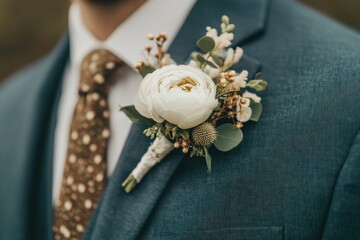 Boutonniere for Men's White Floral Decoration on Special Day