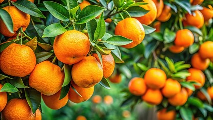 The orange tree's branches, bursting with juicy fruit and verdant foliage.