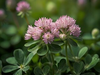 Fototapeta premium Close-up photo of clover flowers taken in the garden next to the house