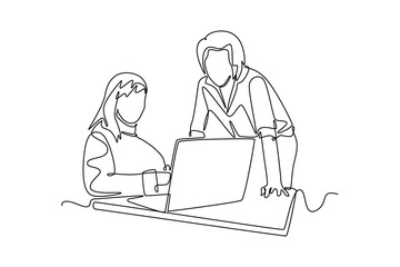 Adult learning concept. Single line draw design vector graphic illustration.