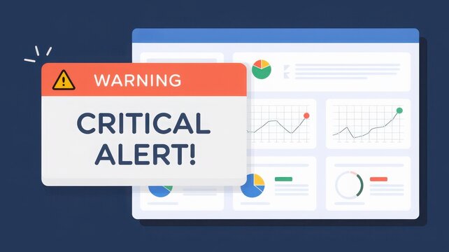 Warning critical alert notification on digital dashboard.