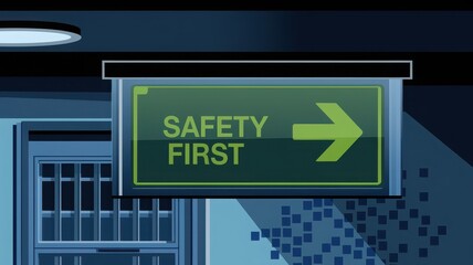 Safety first sign, green background, white isolate background