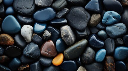 Close-up beautiful natural colorful smooth stones. Rocks minerals polished. top view and flat.