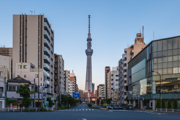 street view of Sumida city near Komagata bashi Bridge in Tokyo, Japan