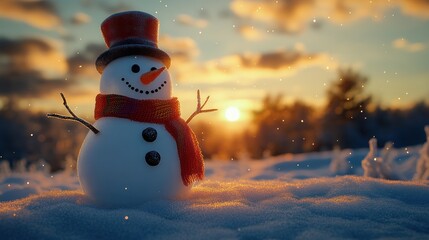 Smiling Snowman at Sunset