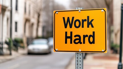 Work Hard Sign on City Street 