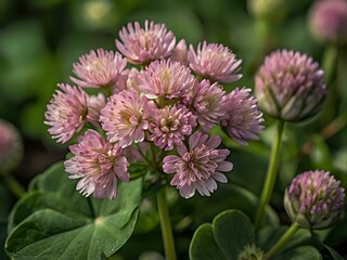 Obraz premium Close-up photo of clover flowers taken in the garden next to the house