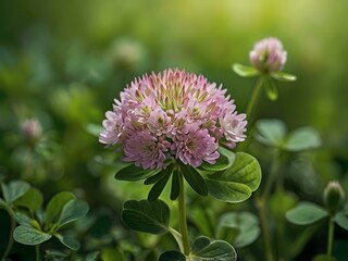 Close-up photo of clover flowers taken in the garden next to the house
