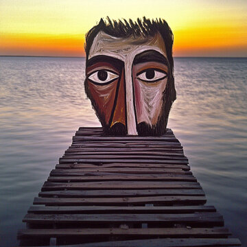 The Pensive on the Pier, made using Generative AI.